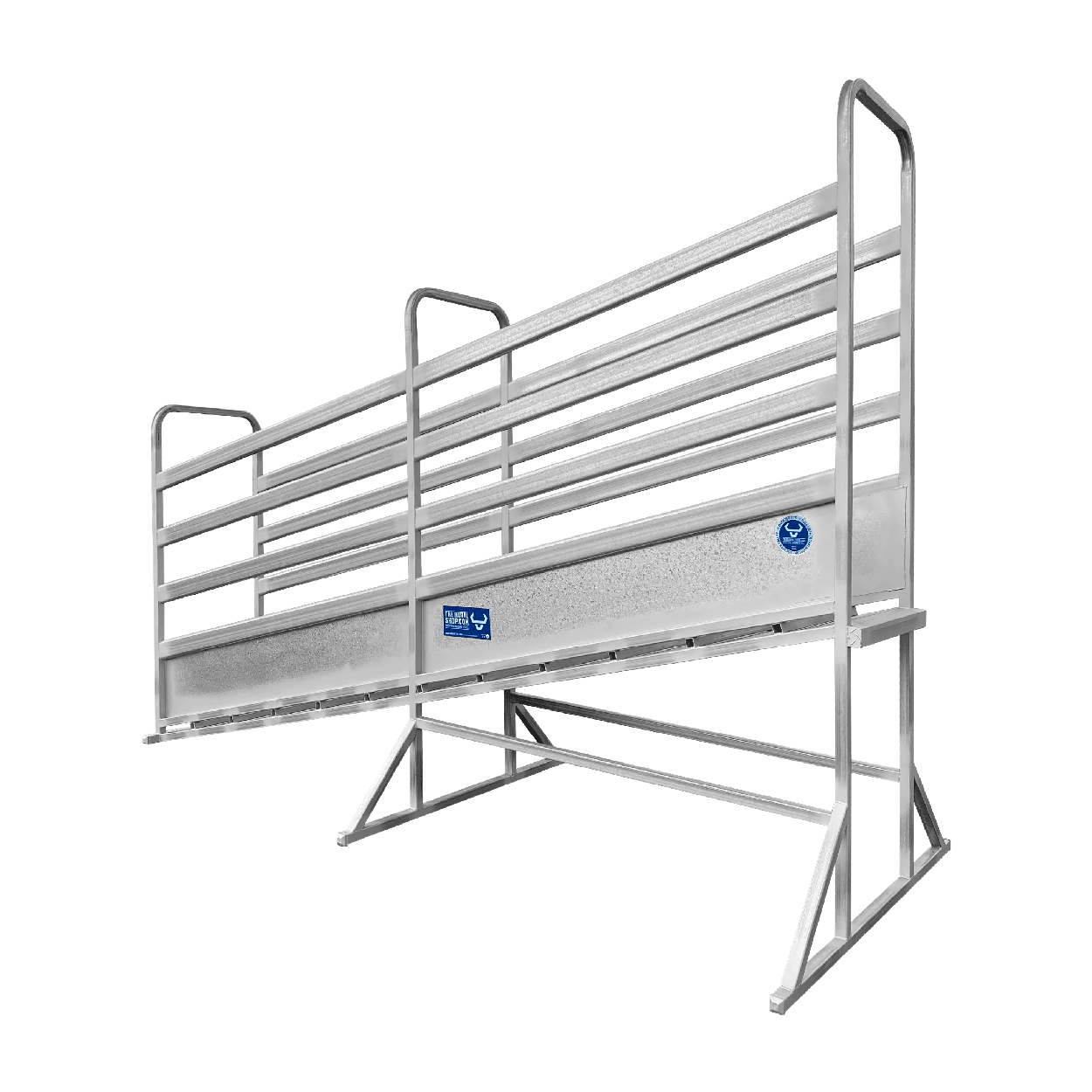 4.5m Fixed height loading ramp. Included; heavy duty construction, galvanised steel floor and sheeted sides for full 115 x 42 oval rails. Designed and built for easy, safe and efficient loading.